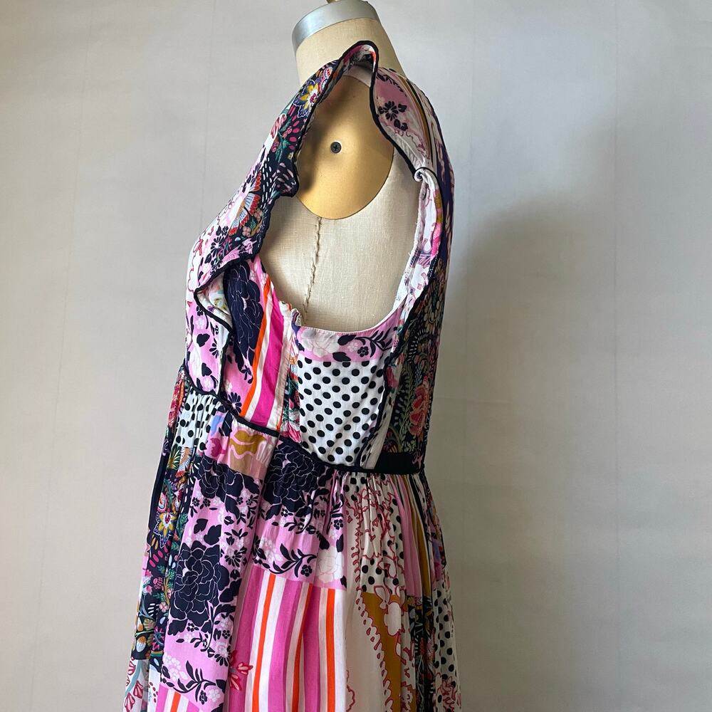 Anthropologie Patchwork Print Ruffle Shoulder Swi… - image 8